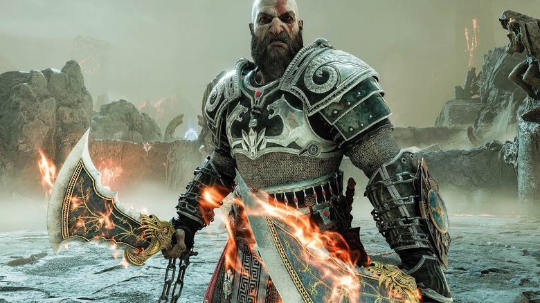 Kratos wearing Zeus Armor and wielding Chaos Blades