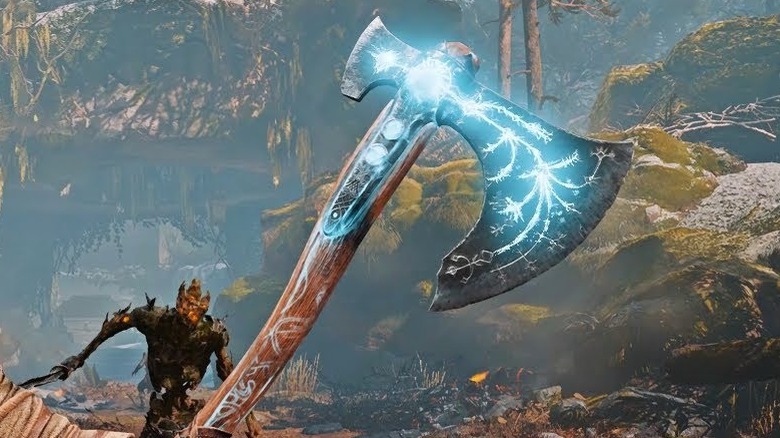 Kratos holding Leviathan Axe