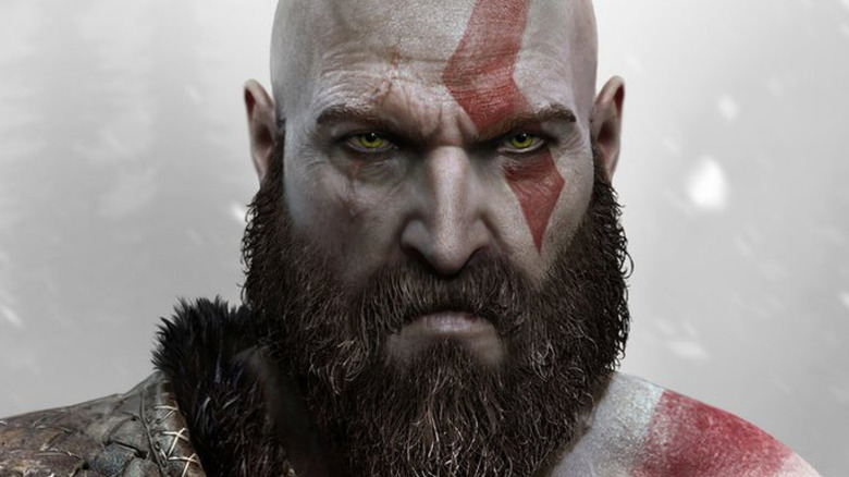 Nordic Kratos scowling to the camera