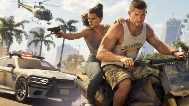 Jason and Lucia riding on a motorcyle getting chased by police
