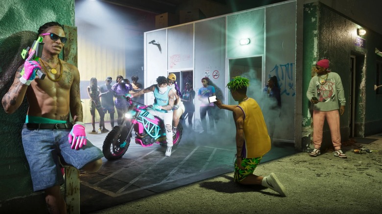 Two people on a motorbike being filmed in GTA 6