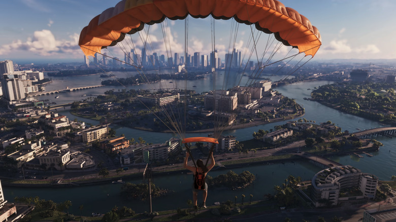 Lucia Caminos parachutes over Vice City in Grand Theft Auto 6
