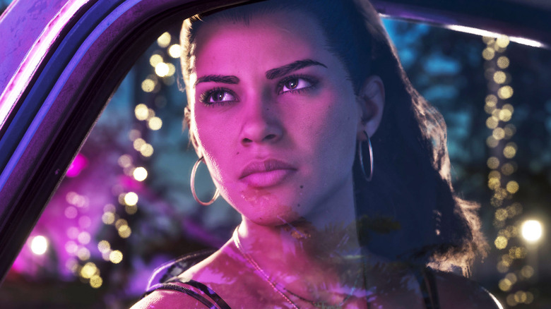 Lucia Caminos looks out the window of a car in Grand Theft Auto 6