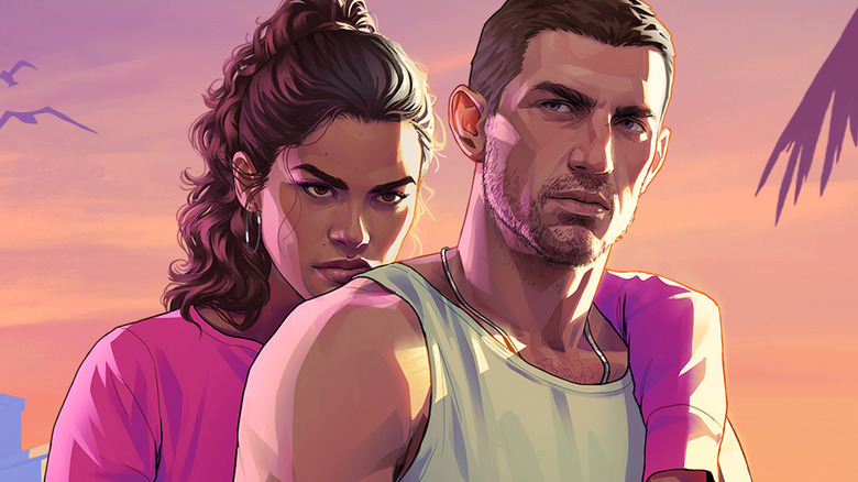 Jason Duval and Lucia Caminos are seen in closeup in promotional art for Grand Theft Auto 6