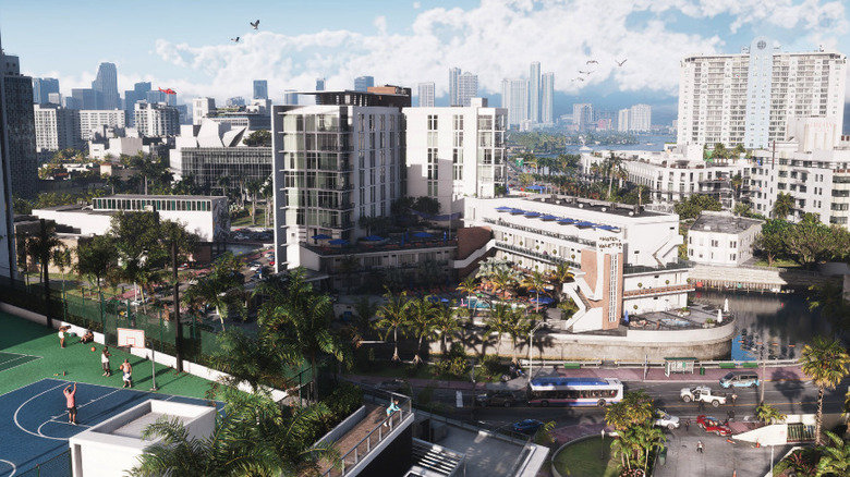 Vice City is seen from above in a screenshot from Grand Theft Auto 6