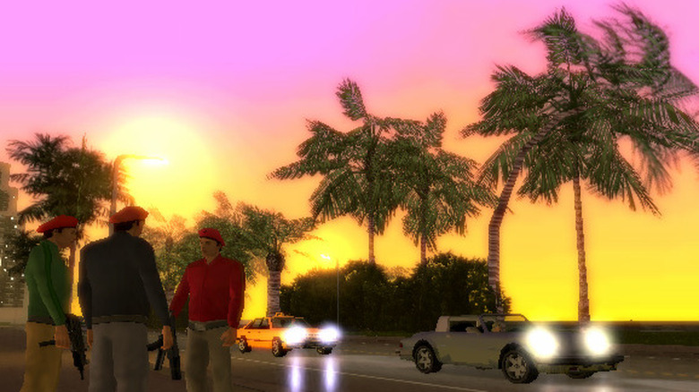 gunmen standing around sunset
