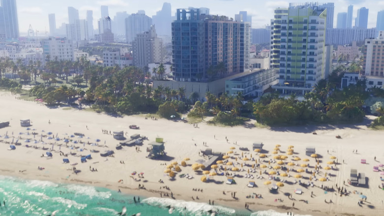 crowded beach in Vice City