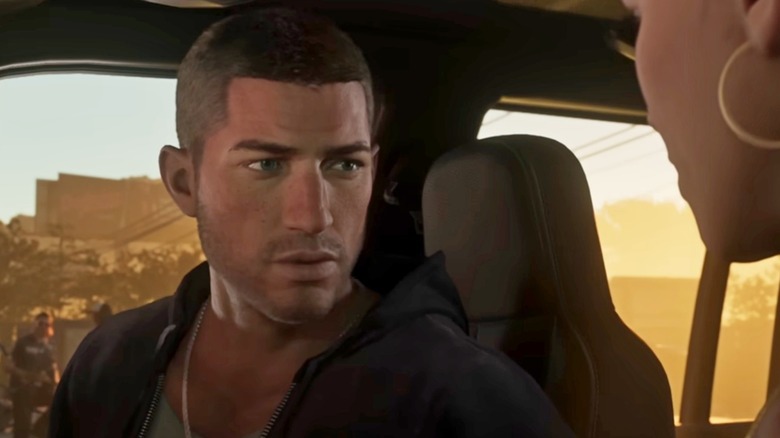 Jason looking at Lucia in a car in "GTA 6"