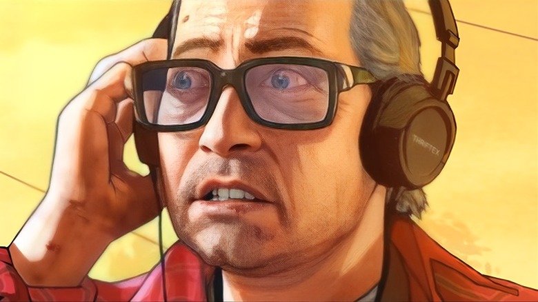 Lester listens to headphones