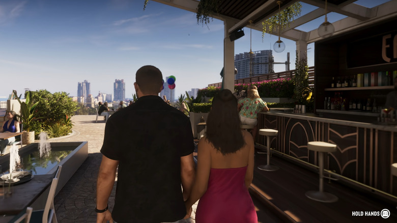 Jason and Lucia walking through an outdoor bar in GTA 6