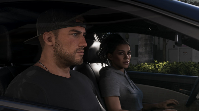 Jason and Lucia riding in a car together in GTA 6