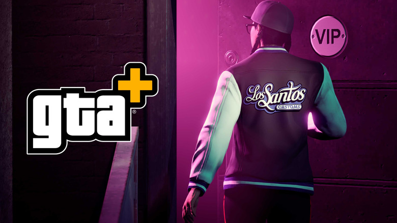 The GTA+ logo and a GTA character with a Los Santos jacket
