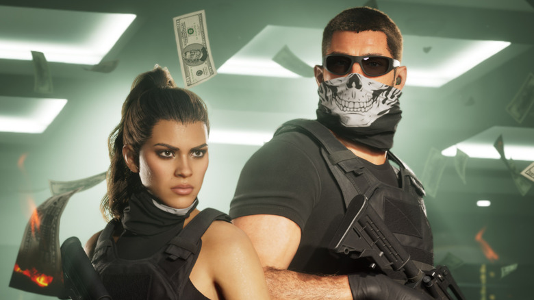 Lucia and Jason standing in a bank vault in Grand Theft Auto 6