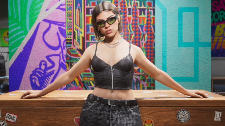Lucia leaning on a counter in Grand Theft Auto 6