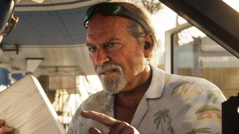 Brian pointing at a brick-like object in GTA 6