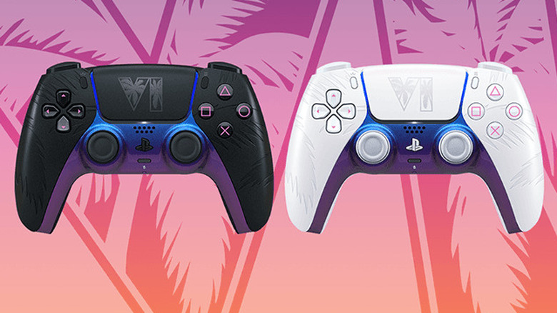 Black and white versions of Grand Theft Auto 6-branded PlayStation 5 controllers