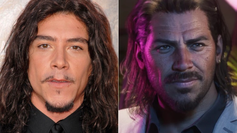 Oscar Jaenada wearing a black shirt and tie, Raul Bautista wearing a white suit jacket in GTA 6