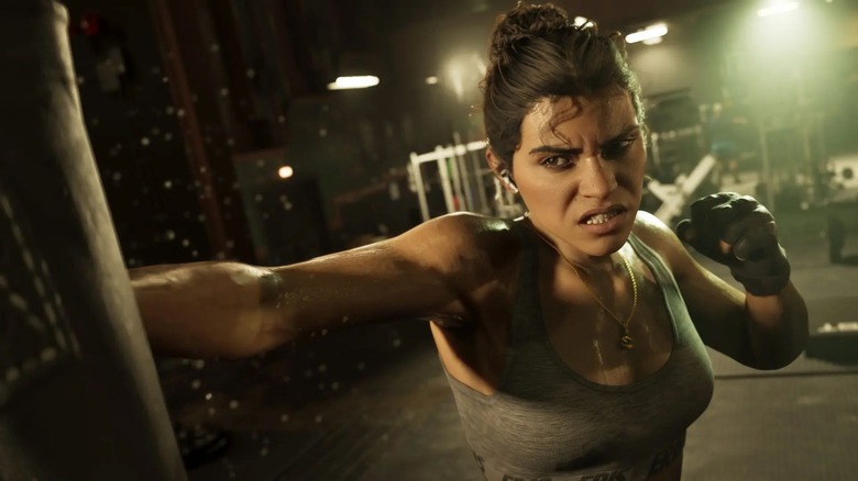 Lucia punching a speed bag in Grand Theft Auto 6