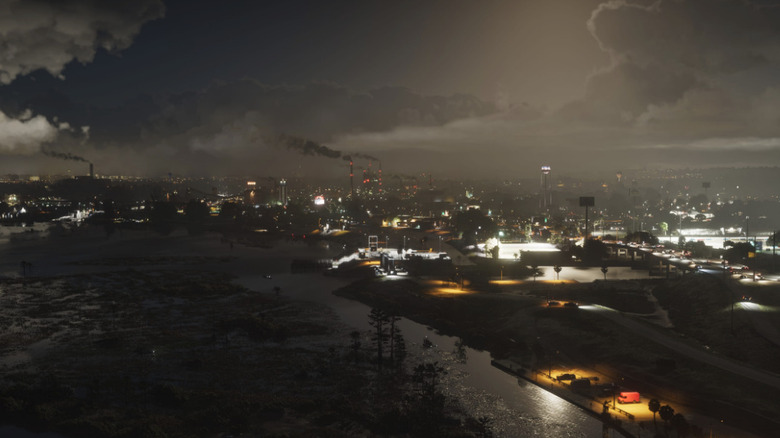 Clouds form over an industrial area in Grand Theft Auto 6