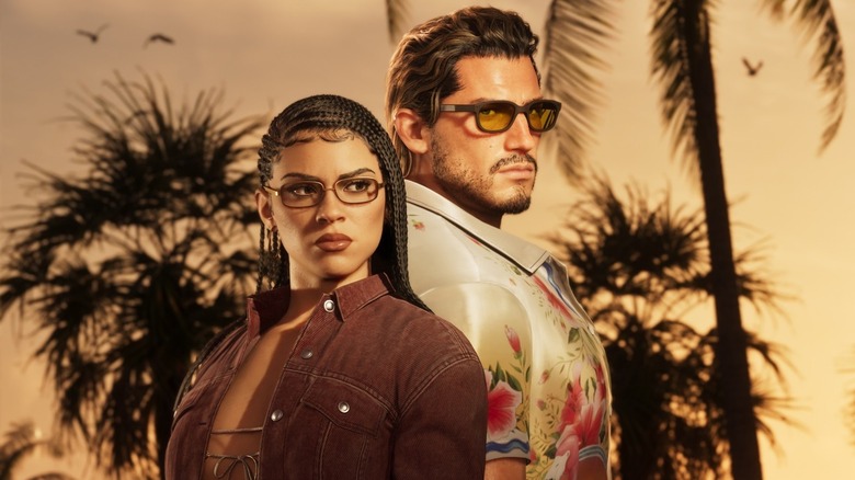 Lucia and Jason standing back to back in GTA VI