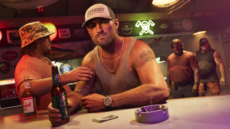 Jason Duval sits in a bar in Grand Theft Auto 6