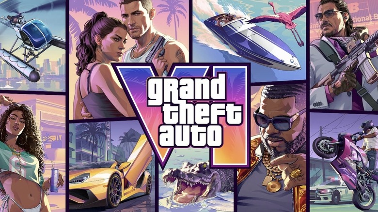 A collage of paneled images from the cover of Grand Theft Auto VI