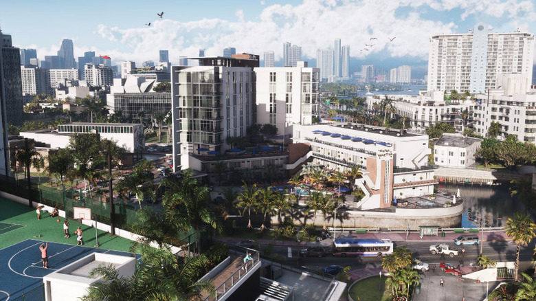 Vice City is seen from above in a screenshot from "Grand Theft Auto 6"