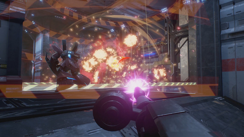 Mechs fighting in hallway