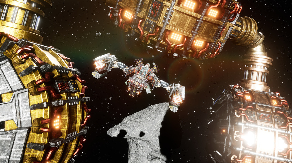 Spaceship flies towards object