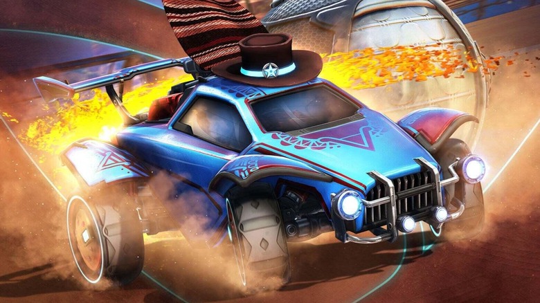 Rocket League car with hat and blanket