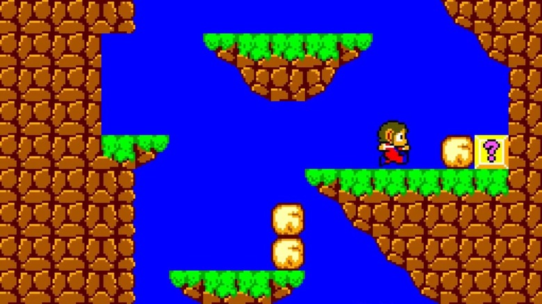 Alex Kidd navigating a level in Alex Kidd in Miracle World (1986)