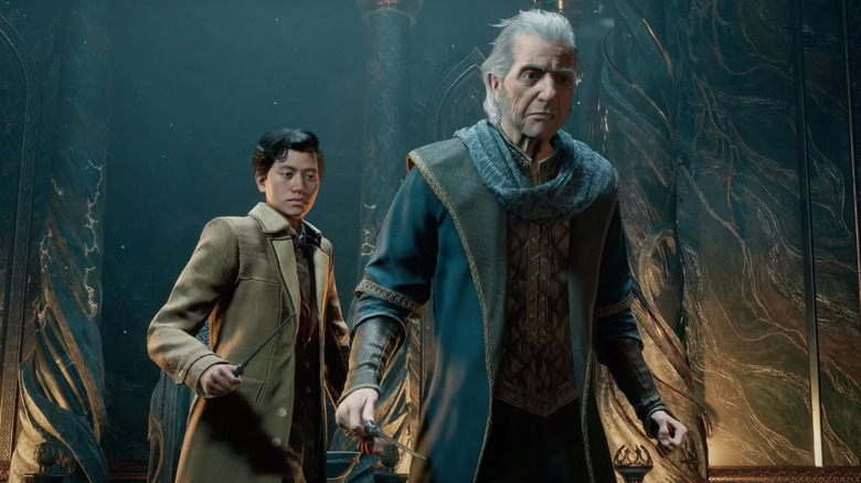 Hogwarts Legacy player character with professor