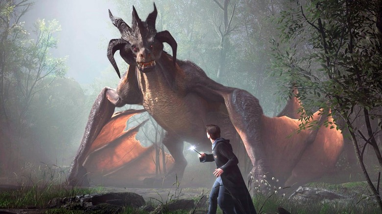 Hogwarts Legacy player facing dragon