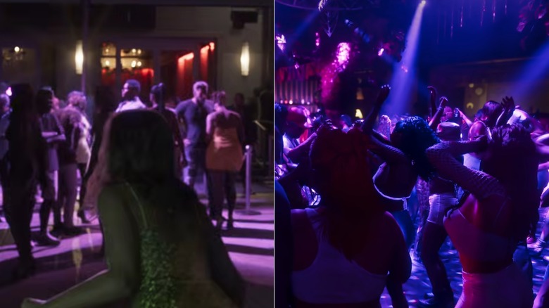 Side by side crowd scenes from "GTA 6" (2026)