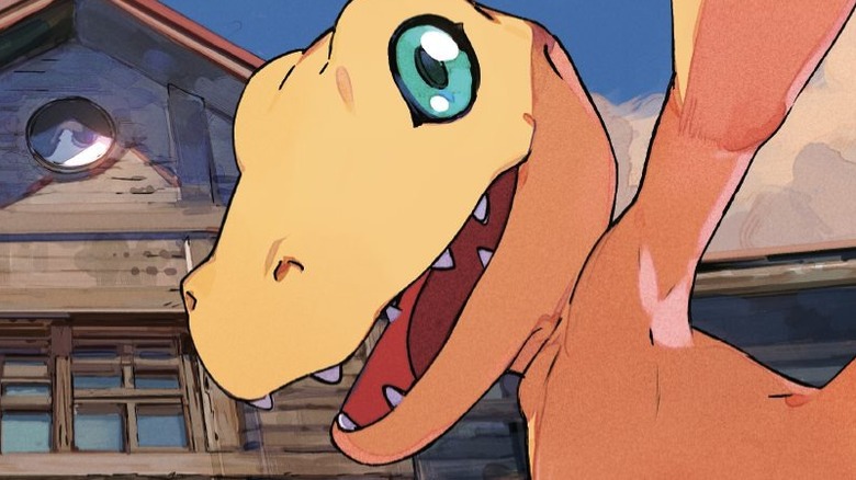 Digimon Survive orange dinosaur close up