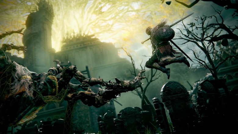 Elden Ring MC fighting giant spider