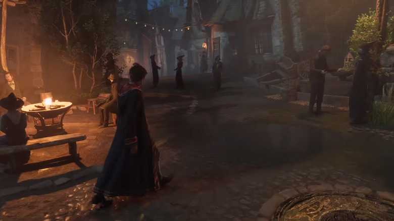 Student walking through Hogsmeade