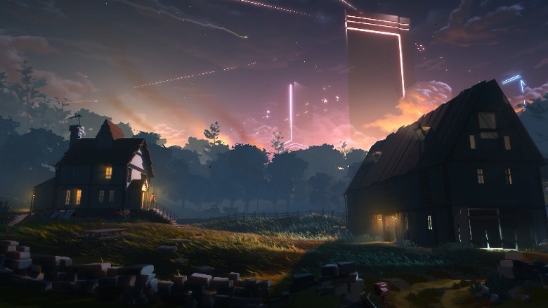 Houses in foreground of invasion