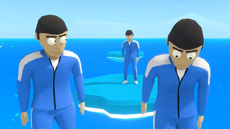 Two guys standing on a platform over water