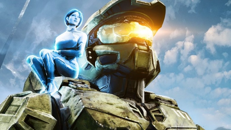 Master Chief and AI companion looking at sky