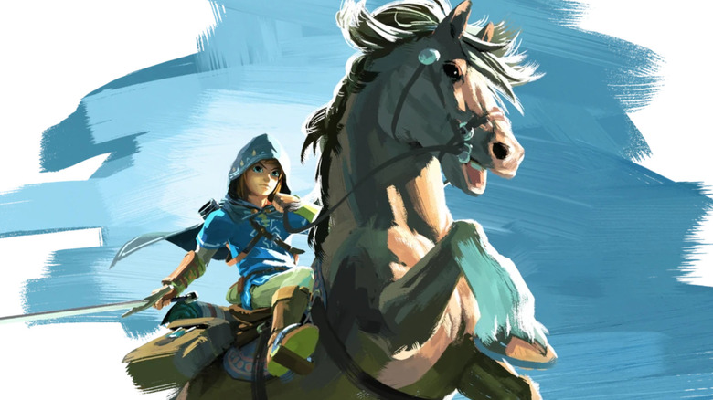 Link on a horse in Breath of the Wild
