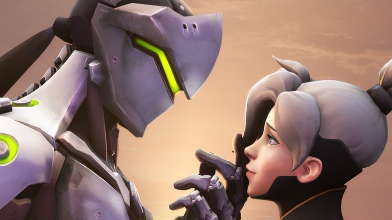Genji touching Mercy's face