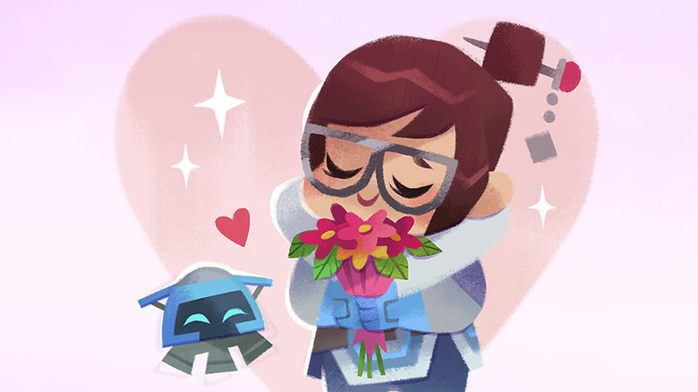 Stylized Mei holding flowers