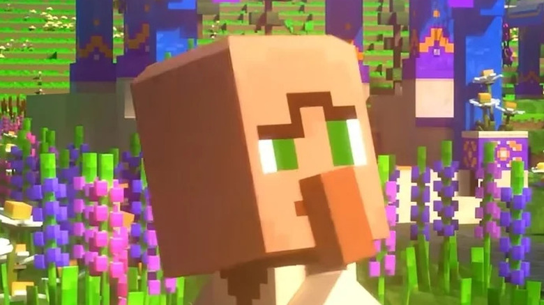 A concerned villager in a trailer for "Minecraft Legends" 