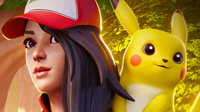 Fortnite-style trainer and Pikachu