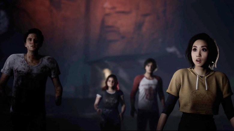 Group of campers looking scared