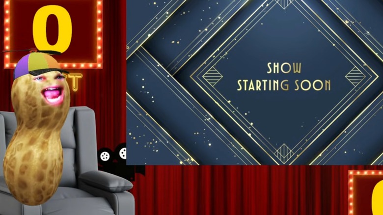 TheBurntPeanut sitting in a cartoon movie theater