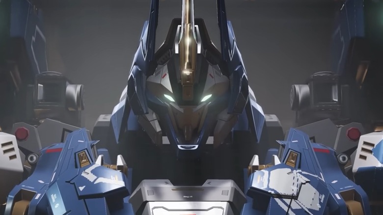 Mech face looking into camera in 