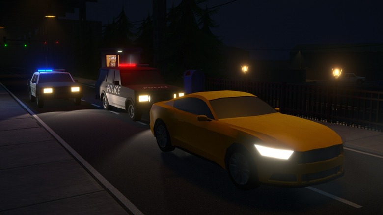 Police cars pulling over yellow car in Schedule 1
