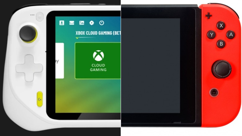Left side of Logitech G Cloud and right side of Nintendo Switch